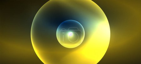 Téléchargez les photos : Fond abstrait avec des effets de lumière au néon. Formes rondes, triangles et cercles. Fond d'écran pour le concept de technologie IA, blockchain, communication, 5G, science, entreprise et technologie - en image libre de droit