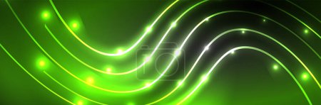 Ilustración de Líneas de onda de fluido brillante de neón, concepto de luz espacial de energía mágica. Ilustración vectorial para papel pintado, banner, fondo, folleto, catálogo, cubierta, folleto - Imagen libre de derechos