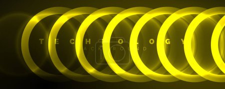 Illustration for Neon glowing circles and round shape lines, magic energy space light concept, abstract background wallpaper design - Royalty Free Image