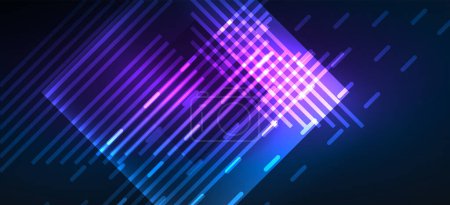 Photo for Background wallpaper neon glowing lines and geometric shapes. Dark wallpaper for concept of AI technology, blockchain, communication, 5G, science, business and technology - Royalty Free Image