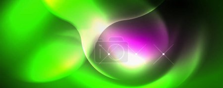 Ilustración de Neon glowing waves, magic energy space light concept, abstract background wallpaper design - Imagen libre de derechos