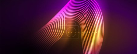 Photo for Shiny neon waves, dynamic electric motion, energy or speed concept. Vector illustration for wallpaper, banner, background, leaflet, catalog, cover, flyer - Royalty Free Image