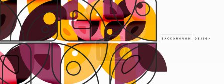 Ilustración de Fondo abstracto geométrico mínimo colorido. Forma de triángulo con elementos redondos, círculos. Plantilla de negocio de techno de moda para papel pintado, banner, fondo o aterrizaje - Imagen libre de derechos