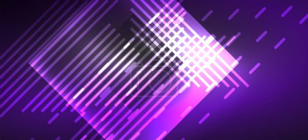 Illustration for Background neon glowing lines and geometric shapes. Lights in the dark wallpaper for concept of AI technology, blockchain, digital, communication, 5G, science - Royalty Free Image