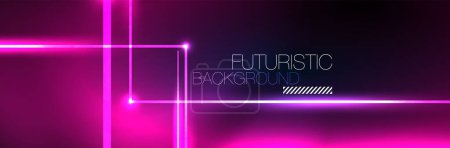 Photo for Shiny neon lights, dark abstract background with blurred magic neon light curved lines - Royalty Free Image
