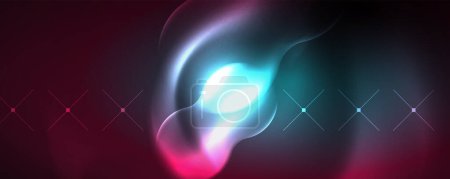 Téléchargez les illustrations : Neon glowing waves, magic energy space light concept, abstract background wallpaper design - en licence libre de droit