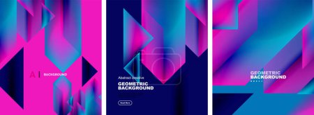 Illustration for Vector set of abstract geometric poster backgrounds, colorful shapes with fluid colors. Collection of covers, templates, flyers, placards, brochures, banners - Royalty Free Image