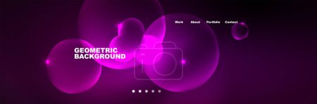 Illustration for Shiny neon circles and bubbles, dark abstract background with blurred magic neon light, wallpaper design - Royalty Free Image