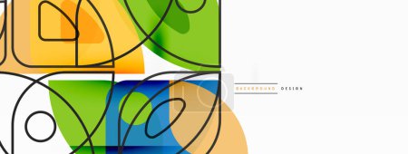 Ilustración de Líneas, cuadrados, círculos y triángulos. Fondo abstracto geométrico para fondo de pantalla, banner, fondo, presentación o landing page - Imagen libre de derechos