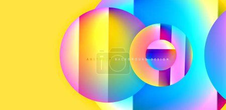 Téléchargez les illustrations : Coloré brillant et brillant cercles composition abstraite avec des effets de lumière et d'ombre, fond abstrait vecteur géométrique - en licence libre de droit