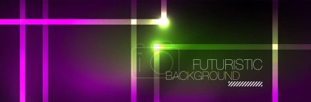 Illustration for Shiny neon lights, dark abstract background with blurred magic neon light curved lines - Royalty Free Image