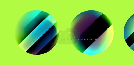 Ilustración de Círculos brillantes y brillantes coloridos composición abstracta con efectos de luz y sombra, vector geométrico fondo abstracto - Imagen libre de derechos