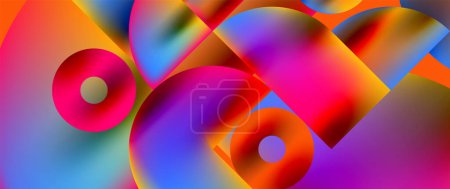Téléchargez les illustrations : Geometric abstract panorama wallpaper background. Round shapes and circles, metallic color geometric shapes composition - en licence libre de droit