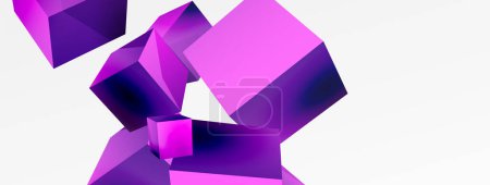 Ilustración de 3d cubes vector abstract background. Composition of 3d square shaped basic geometric elements. Trendy techno business template for wallpaper, banner, background or landing - Imagen libre de derechos