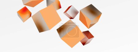 Téléchargez les illustrations : 3d vector abstract background. Flying cubes composition. Trendy techno business template for wallpaper, banner, background or landing - en licence libre de droit
