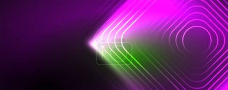 Illustration for Neon glowing techno lines, hi-tech futuristic abstract background template. Vector illustration for wallpaper, banner, background, leaflet, catalog, cover, flyer - Royalty Free Image