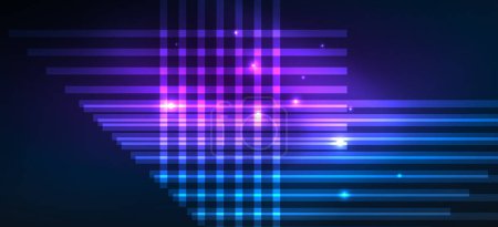 Illustration for Background wallpaper neon glowing lines and geometric shapes. Dark wallpaper for concept of AI technology, blockchain, communication, 5G, science, business and technology - Royalty Free Image