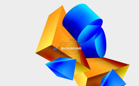 Téléchargez les illustrations : Fond abstrait géométrique minimaliste vectoriel 3D. Triangle, cylindre, pyramide forme de base composition. Modèle d'entreprise techno tendance pour papier peint, bannière, fond ou atterrissage - en licence libre de droit