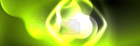 Téléchargez les illustrations : Glowing neon lights abstract shapes composition. Magic energy concept. Template for wallpaper, banner, background or landing - en licence libre de droit