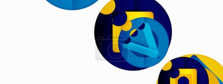 Ilustración de Trendy minimal geometric abstract background. Triangles, squares and circles bright colors backdrop. Vector Illustration For Wallpaper, Banner, Background, Card, Book Illustration, landing page - Imagen libre de derechos