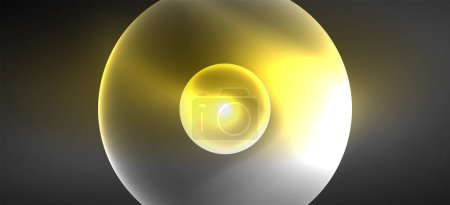 Téléchargez les illustrations : Fond abstrait avec des effets de lumière au néon. Formes rondes, triangles et cercles. Fond d'écran pour le concept de technologie IA, blockchain, communication, 5G, science, entreprise et technologie - en licence libre de droit