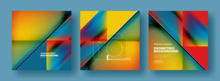 Ilustración de Conjunto de fondos abstractos - triángulos superpuestos con diseño de gradientes fluidos. Colección de cubiertas, plantillas, volantes, carteles, folletos, pancartas - Imagen libre de derechos
