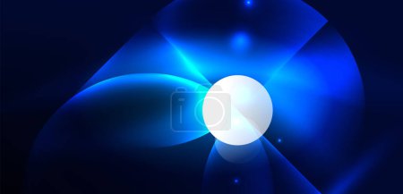 Illustration for Abstract background blue shiny glowing neon color round elements and circles. Techno futuristic vector Illustration For Wallpaper, Banner, Background, Card, Book Illustration, landing page - Royalty Free Image