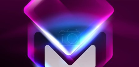 Illustration for Neon glowing techno lines and arrows, hi-tech futuristic abstract background template - Royalty Free Image