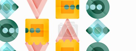 Téléchargez les illustrations : Trendy minimal geometric abstract background. Triangles, squares and circles bright colors backdrop. Vector Illustration For Wallpaper, Banner, Background, Card, Book Illustration, landing page - en licence libre de droit