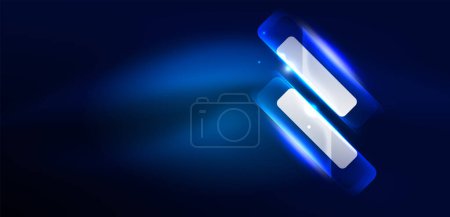 Illustration for Blue neon speed arrow and line shapes background. Hi-tech concept with shiny backdrop. Bright flare light effect in the dark - Royalty Free Image