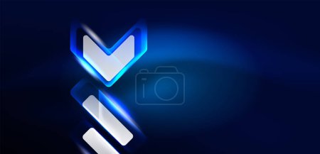 Illustration for Blue neon speed arrow and line shapes background. Hi-tech concept with shiny backdrop. Bright flare light effect in the dark - Royalty Free Image