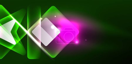 Illustration for Neon glowing techno lines and arrows, hi-tech futuristic abstract background template - Royalty Free Image
