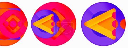 Ilustración de Fondo abstracto geométrico mínimo de moda. Triángulos, cuadrados y círculos fondo de colores brillantes. Ilustración de vectores para fondos de pantalla, Banner, Fondo, Tarjeta, Ilustración de libros, landing page - Imagen libre de derechos