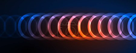 Illustration for Neon shiny circles abstract background, technology energy space light concept, abstract background wallpaper design - Royalty Free Image