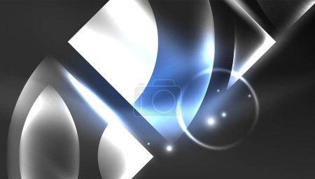 Ilustración de Fondo abstracto techno neón brillante círculo formas y elementos redondos con efectos de destello de luz. Diseño de alta tecnología para papel pintado, banner, fondo, landing page, arte de la pared, invitación, impresiones, carteles - Imagen libre de derechos