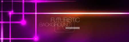 Illustration for Shiny neon lights, dark abstract background with blurred magic neon light curved lines - Royalty Free Image
