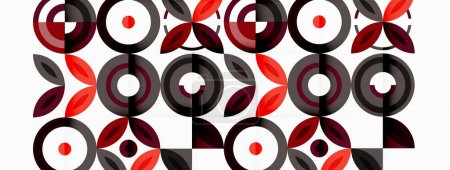 Ilustración de Fondo abstracto: círculos minimalistas y composición de elementos redondos con círculos de diferentes tamaños y otras formas geométricas. Los elementos están dispuestos simétricamente en forma de cuadrícula - Imagen libre de derechos