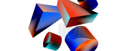 Illustration for 3d vector minimalist geometric abstract background. Triangle, cylinder, pyramid basic shape composition. Trendy techno business template for wallpaper, banner, background or landing - Royalty Free Image