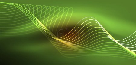 Illustration for Shiny glowing neon wave. Neon light or laser show, electric impulse, power lines, techno quantum energy impulse, magic glowing dynamic lines - Royalty Free Image