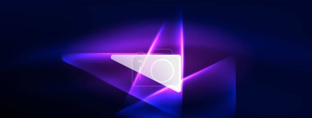 Illustration for Neon lights hacking geometric background, virtual reality or artificial intelligence concept, cyberpunk geometric template for wallpaper, banner, presentation, background - Royalty Free Image