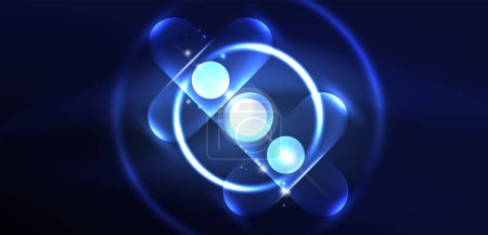 Abstract glowing neon light techno circles background Poster 651797816