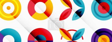 Ilustración de Círculos coloridos en un fondo abstracto composición cuadrícula. Diseño para papel pintado, banner, fondo, landing page, arte de la pared, invitación, impresiones, carteles - Imagen libre de derechos