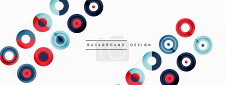 Illustration for Eye-catching background of colorful circles of equal size arranged in abstract pattern. Circle boasts unique tone or hue, creating rainbow effect. Design has upbeat, contemporary feel - Royalty Free Image