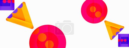 Ilustración de Fondo abstracto geométrico mínimo de moda. Triángulos, cuadrados y círculos fondo de colores brillantes. Ilustración de vectores para fondos de pantalla, Banner, Fondo, Tarjeta, Ilustración de libros, landing page - Imagen libre de derechos