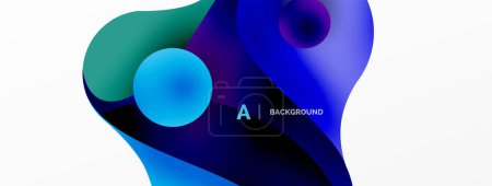 Illustration for Flowing geometric shapes minimalist abstract background. Round shapes and circles. Wallpaper for concept of AI technology, blockchain, communication, 5G, science, business - Royalty Free Image