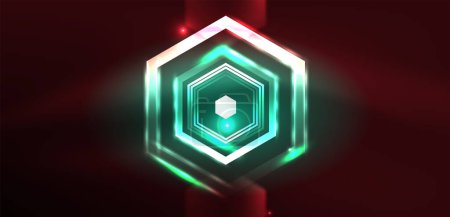 Illustration for Abstract background techno neon hexagons. Hi-tech vector illustration for wallpaper, banner, background, landing page, wall art, invitation, prints, posters - Royalty Free Image