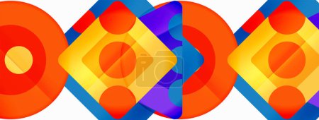 Téléchargez les illustrations : Trendy minimal geometric abstract background. Triangles, squares and circles bright colors backdrop. Vector Illustration For Wallpaper, Banner, Background, Card, Book Illustration, landing page - en licence libre de droit