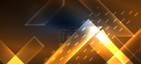Illustration for Background wallpaper neon glowing lines and geometric shapes. Dark wallpaper for concept of AI technology, blockchain, communication, 5G, science, business and technology - Royalty Free Image