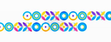 Téléchargez les illustrations : Fond abstrait - cercles minimalistes et composition d'éléments ronds avec des cercles de tailles différentes et d'autres formes géométriques. Les éléments sont disposés symétriquement dans un motif en grille - en licence libre de droit