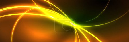 Téléchargez les illustrations : Fluide néon rayonnant lignes d'onde, concept de lumière de l'espace d'énergie magique, fond abstrait conception de papier peint - en licence libre de droit